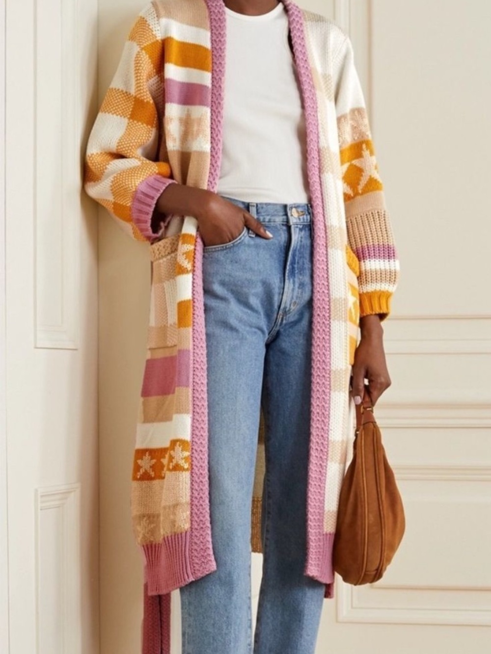 LoveShackFancy Grayson Duster Cardigan Desert Sunset M/L Belted Star Cotton - Picture 4 of 15